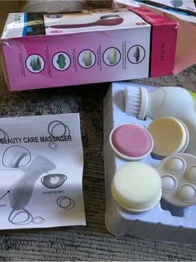 Facial Beauty Care Massager with Interchangeable Heads - White & Pink